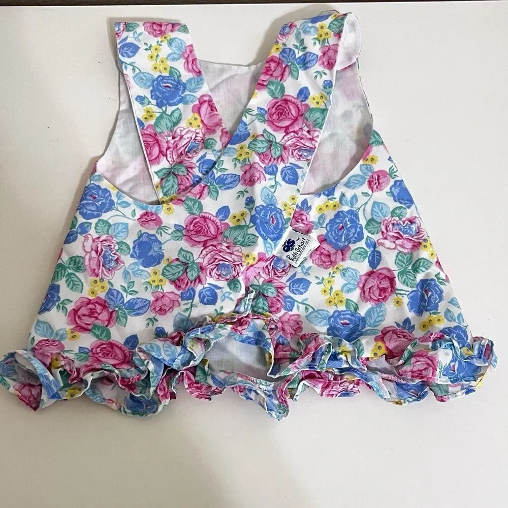 Vintage Ruth Scharf Floral Roses Dress and Bloomers 2-Pc Set Girls SZ 24 Months